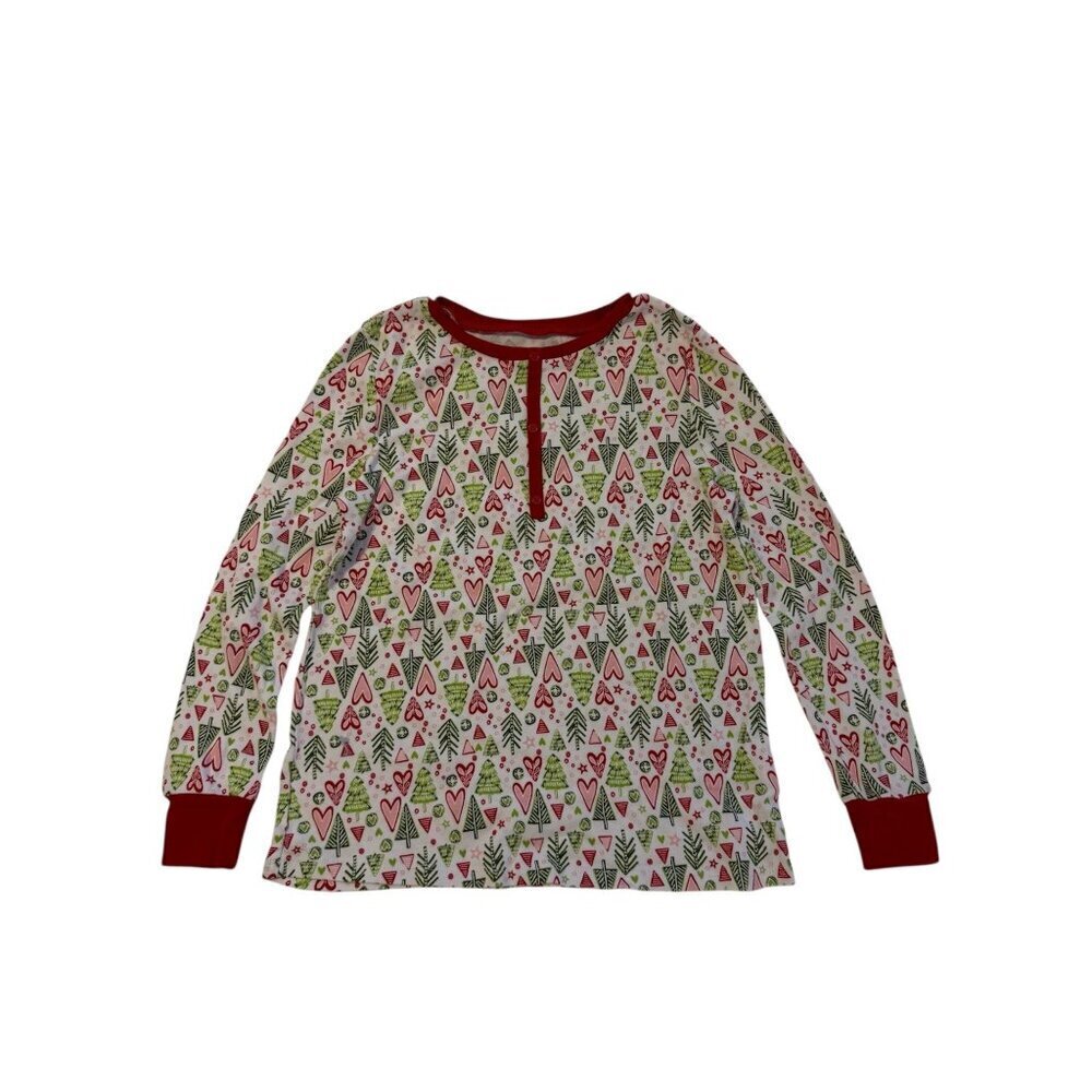 American Girl Holiday Pajama Top Hearts and Pine Print Size 14